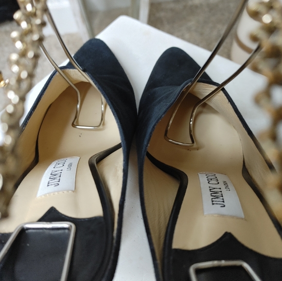 JIMMY CHOO Betha 85 Suede And Nappa Leather Mules With Chain, Black 37 - Picture 9 of 16